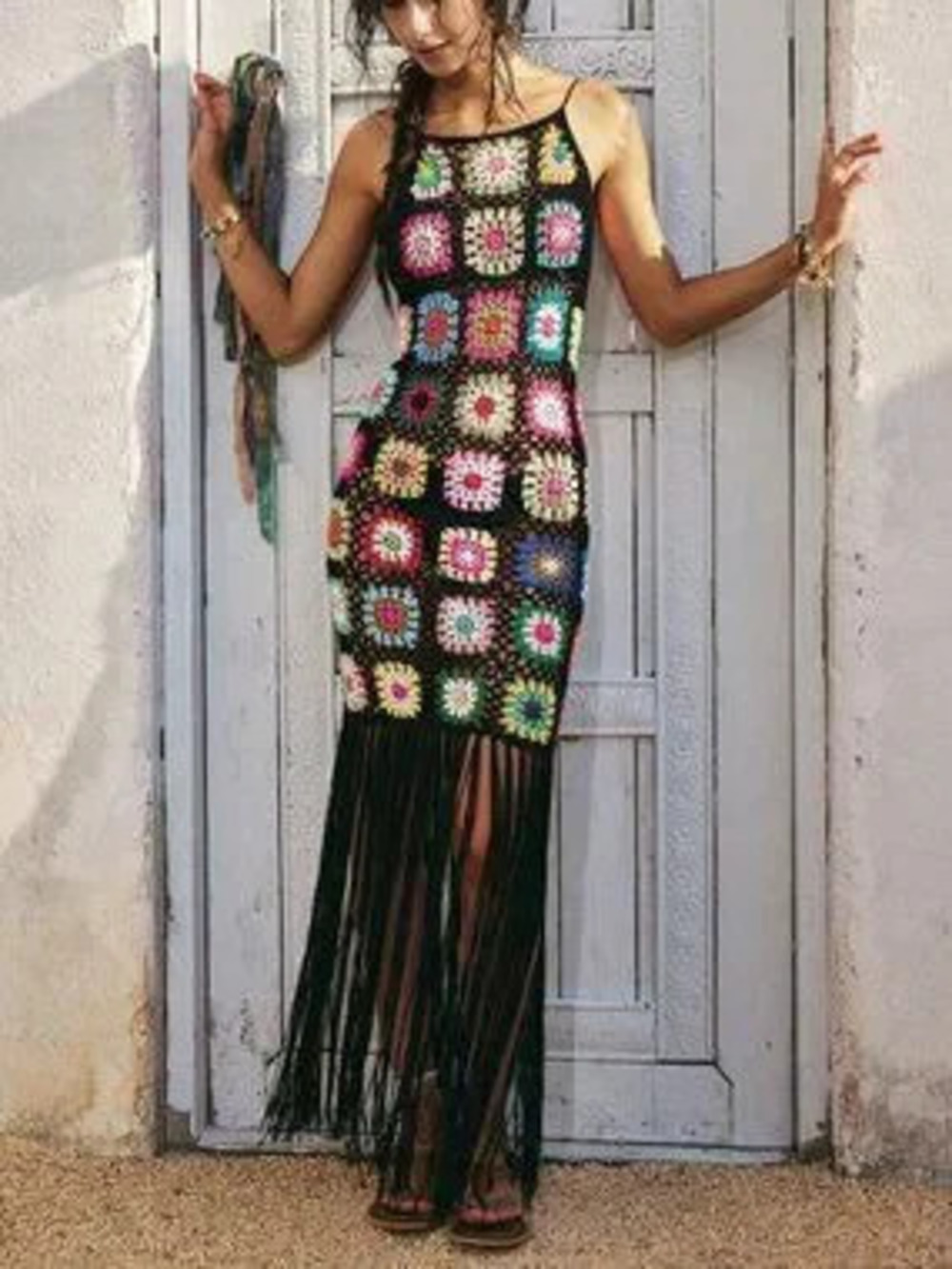 ZARA Multicolor Sexy Women's Tassel Fringe Crochet Resort Holiday Dress